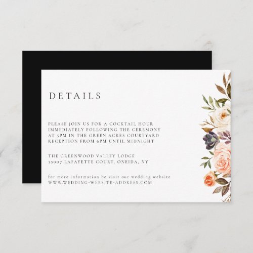 Earthy Autumn Floral Wedding Details Card
