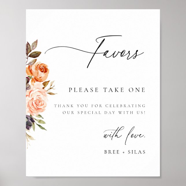 Earthy Autumn Floral Wedding Favor Poster (Front)