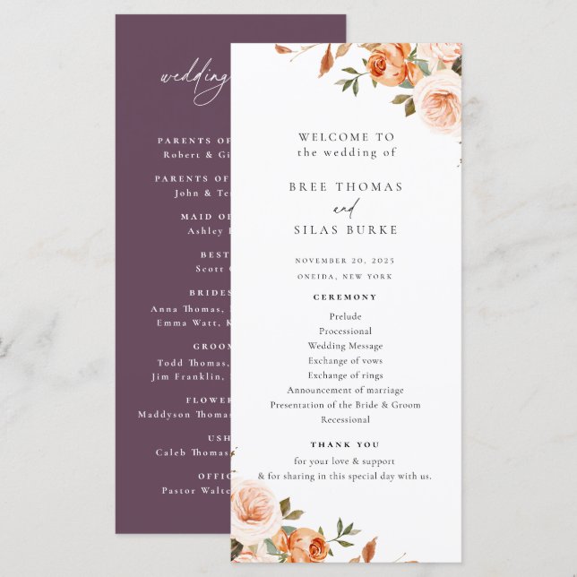 Earthy Autumn Floral Wedding Program (Front/Back)