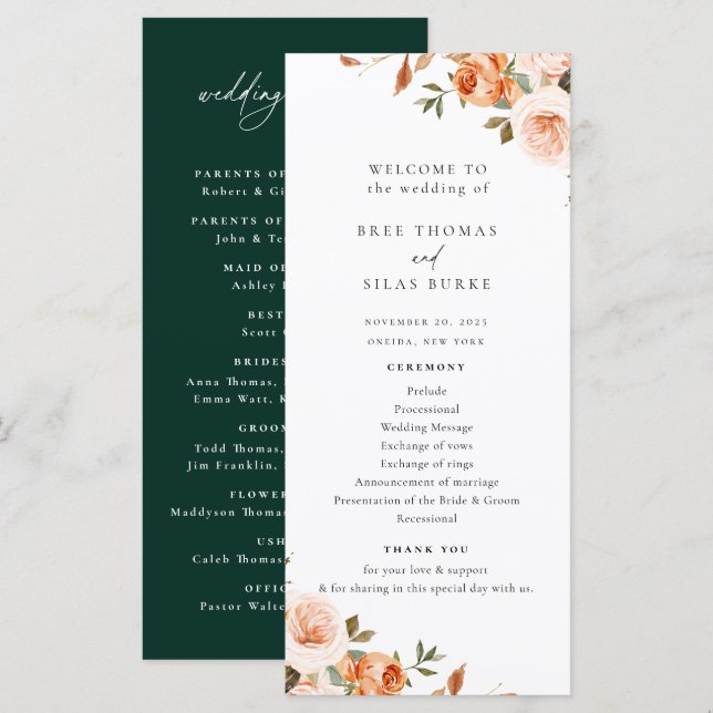Earthy Autumn Floral Wedding Program (Front/Back)