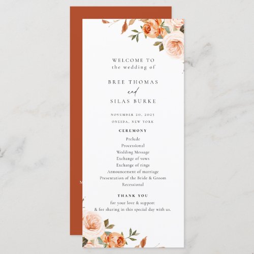 Earthy Autumn Floral Wedding Program