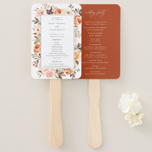 Earthy Autumn Floral Wedding Program Hand Fan