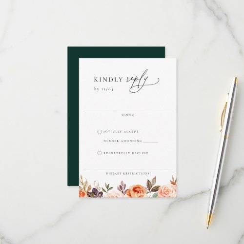 Earthy Autumn Floral Wedding RSVP Card