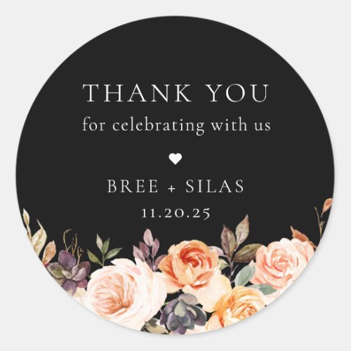 Earthy Autumn Floral Wedding Thank You Classic Round Sticker