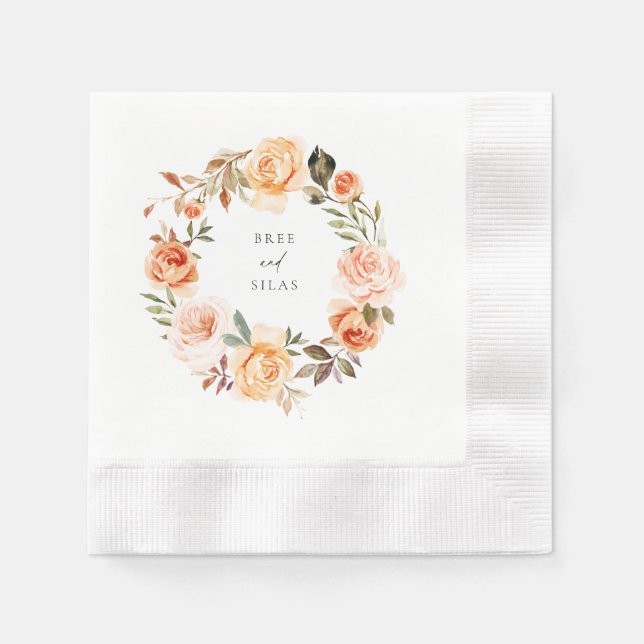 Earthy Autumn Floral Wreath Wedding Napkins (Front)