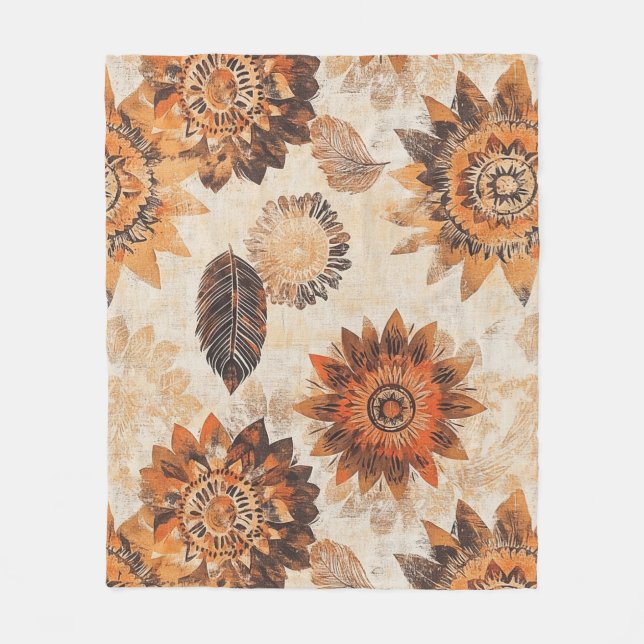 Earthy Autumn Mandala Fleece Blanket (Front)