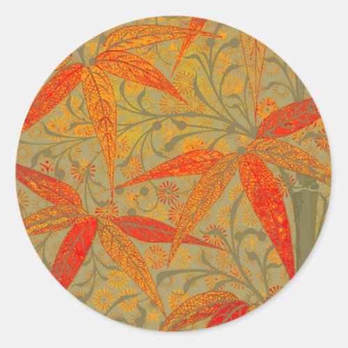 Earthy Bamboo Art Print Orange  Classic Round Sticker