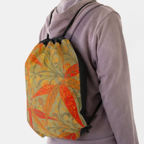 Earthy Bamboo Art Print Orange  Drawstring Bag
