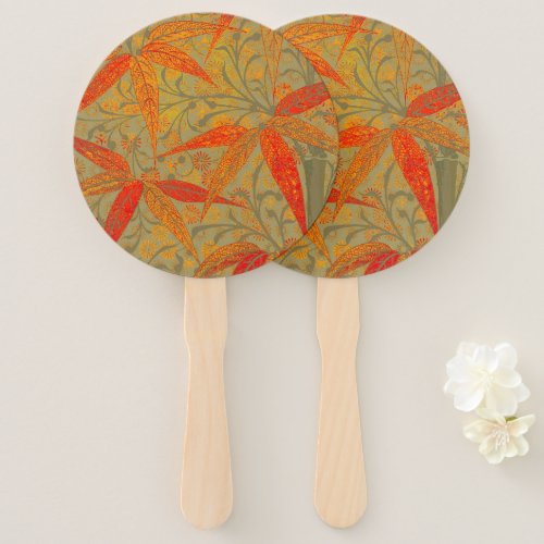 Earthy Bamboo Art Print Orange  Hand Fan
