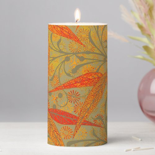 Earthy Bamboo Art Print Orange  Pillar Candle