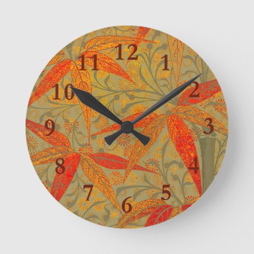 Earthy Bamboo Art Print Orange  Round Clock