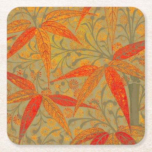 Earthy Bamboo Art Print Orange  Square Paper Coaster