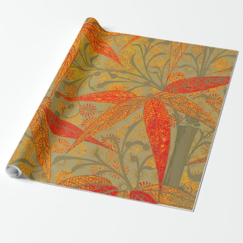 Earthy Bamboo Art Print Orange  Wrapping Paper