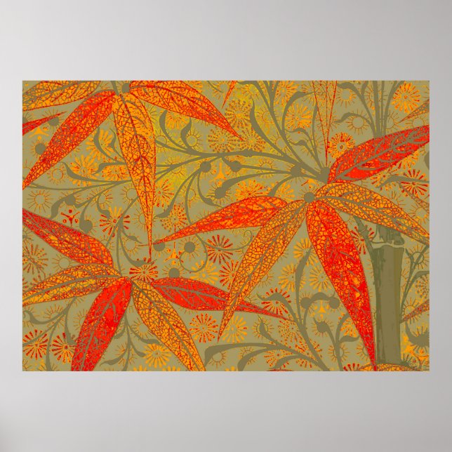 Earthy Bamboo Art Vintage Print Orange  (Front)