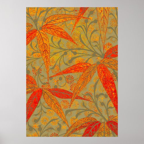 Earthy Bamboo Art Vintage Print Orange