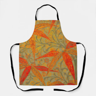 Earthy Bamboo Art Vintage Print Orange Apron