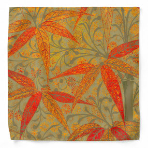 Earthy Bamboo Art Vintage Print Orange Bandana