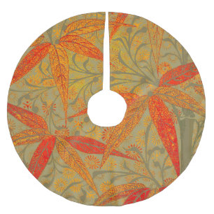 Earthy Bamboo Art Vintage Print Orange Brushed Polyester Tree Skirt