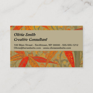 Earthy Bamboo Art Vintage Print Orange Business Card
