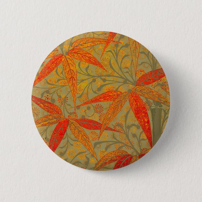 Earthy Bamboo Art Vintage Print Orange  Button (Front)