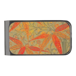Earthy Bamboo Art Vintage Print Orange Gunmetal Finish Money Clip
