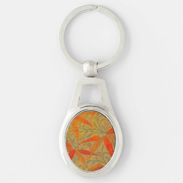 Earthy Bamboo Art Vintage Print Orange  Keychain (Front)