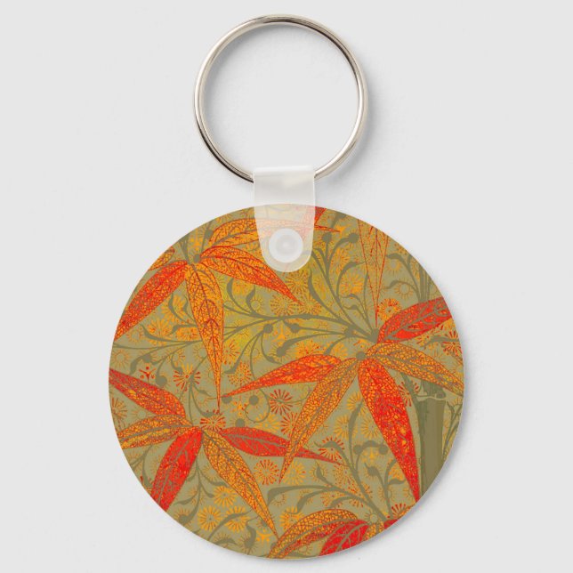 Earthy Bamboo Art Vintage Print Orange  Keychain (Front)