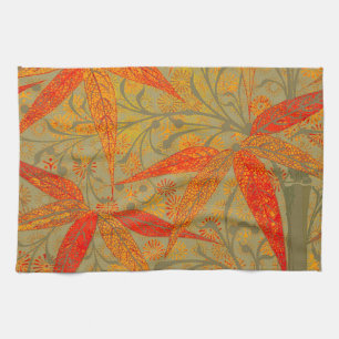 Earthy Bamboo Art Vintage Print Orange Kitchen Towel