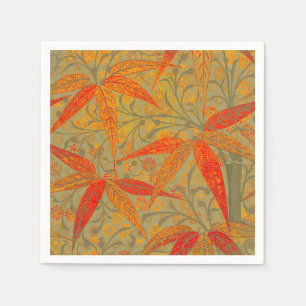 Earthy Bamboo Art Vintage Print Orange Napkins