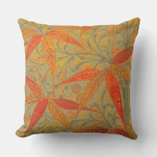 Earthy Bamboo Art Vintage Print Orange Outdoor Pillow