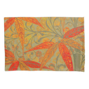 Earthy Bamboo Art Vintage Print Orange  Pillow Case