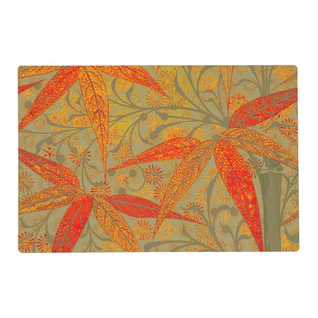 Earthy Bamboo Art Vintage Print Orange  Placemat (Front)