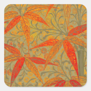Earthy Bamboo Art Vintage Print Orange Square Sticker