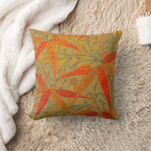 Earthy Bamboo Art Vintage Print Orange Throw Pillow