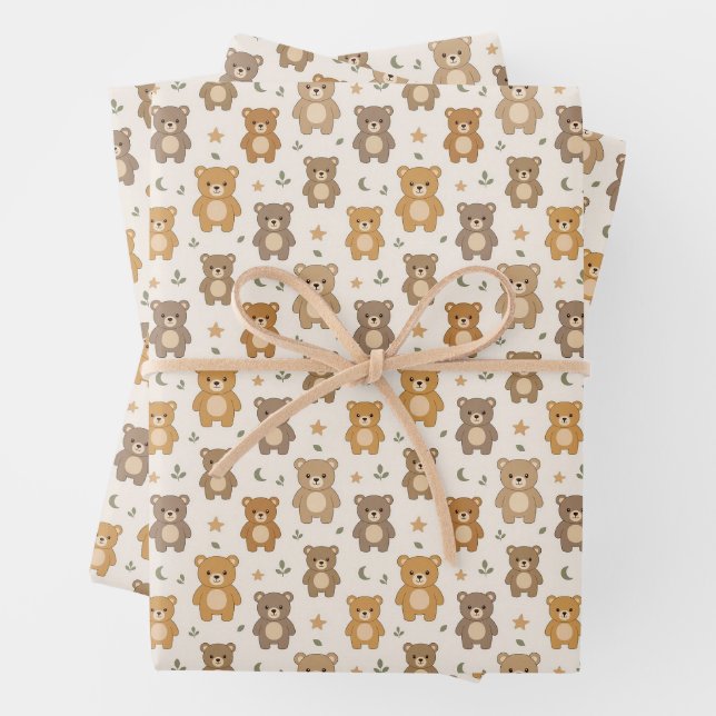 Earthy Bear Pattern Gift Wrapping Paper (In situ)