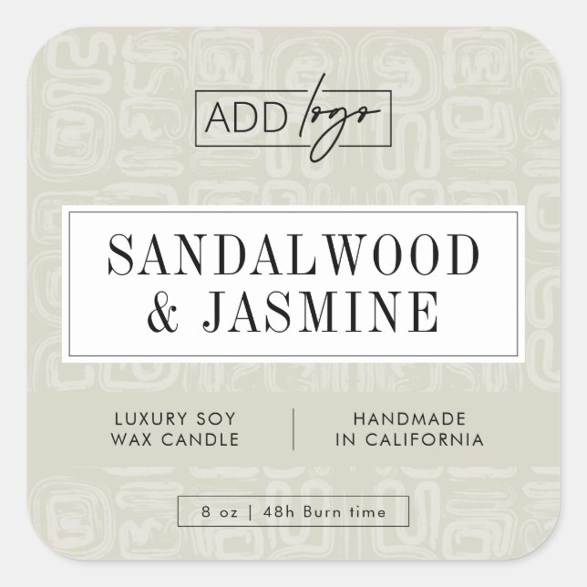 Earthy Beige Boho Pattern Candle Product Label (Front)