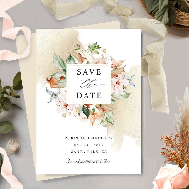 Earthy Blooms and Beige Floral Wedding Save The Da Date (Creator Uploaded)