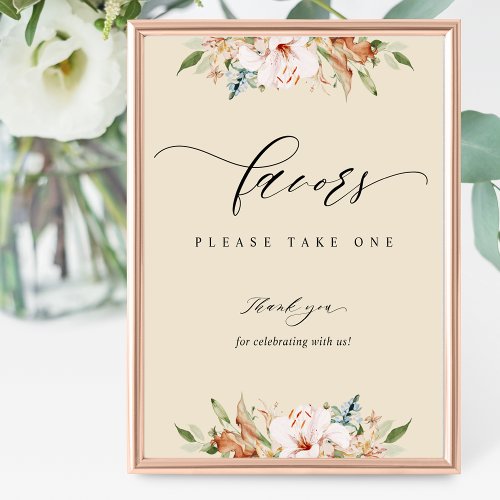 Earthy Blooms and Beige Wedding Favor Sign