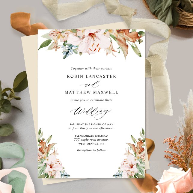 Earthy Blooms and Buttery Beige Elegant Wedding In Invitation (Creator Uploaded)
