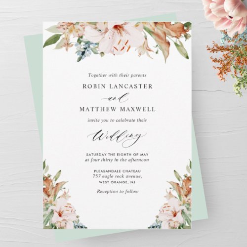 Earthy Blooms and Sage Green Elegant Wedding Invit Invitation