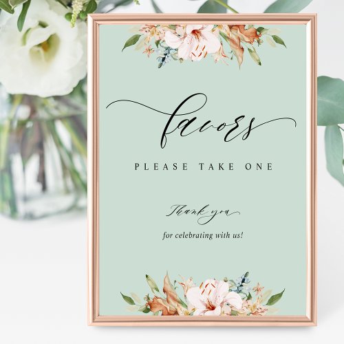 Earthy Blooms and Sage Wedding Favor Vertical Sign