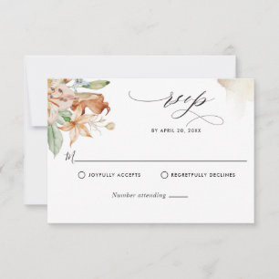 Earthy Blooms, Beige Watercolor Stains, Wedding RS RSVP Card