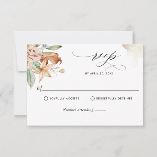 Earthy Blooms Beige Watercolor Stains Wedding RS RSVP Card