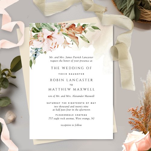 Earthy Blooms Elegant Beige Formal Wedding Invitat Invitation