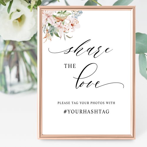 Earthy Blooms Elegant Calligraphy Hashtag Sign