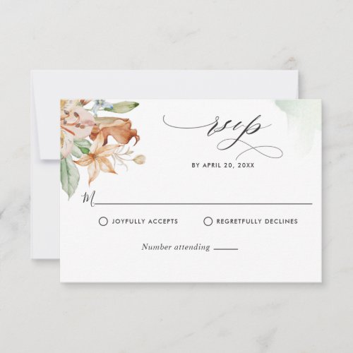 Earthy Blooms Green Watercolor Stains Wedding RS RSVP Card