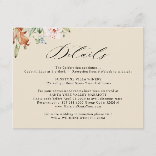 Earthy Blooms Wedding Details Buttery Beige Enclosure Card