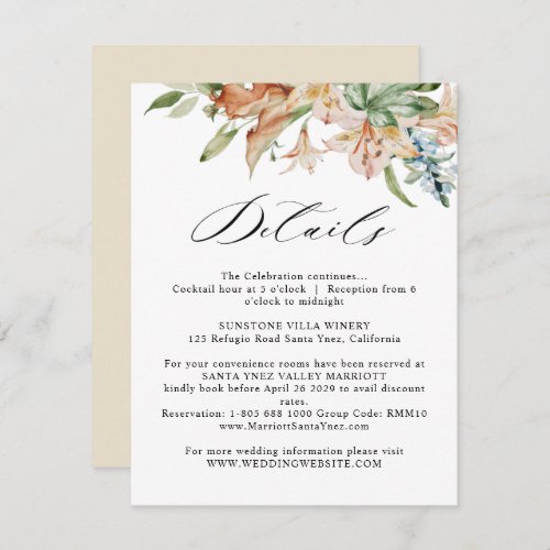 Earthy Blooms Wedding Details White and Beige Enclosure Card