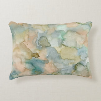 Earthy Blue Green Abstract Watercolor Accent Pillow