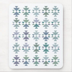 Earthy Blue Green Geometric Triangle Aztec Pattern Mouse Pad
